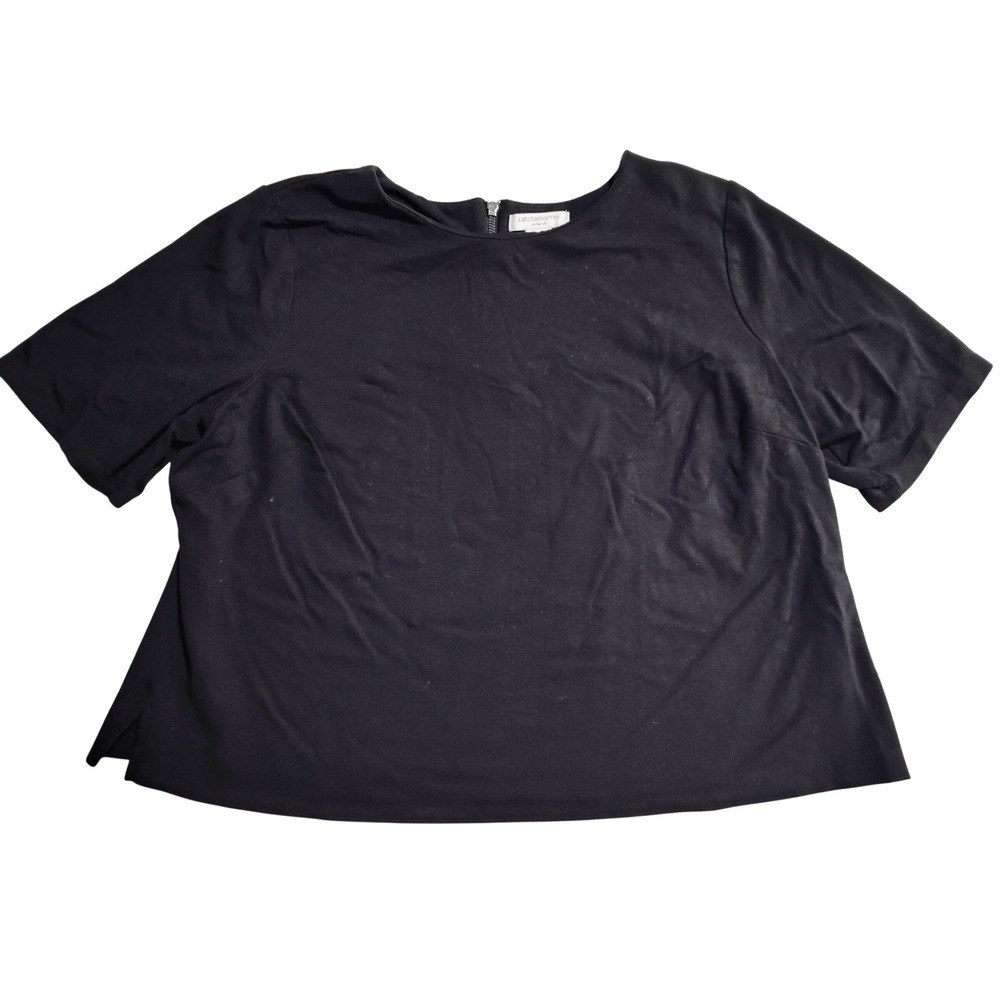 Liz Claiborne Woman Black Short Sleeve Back Zip Blouse Top Plus Size 2X Stretch